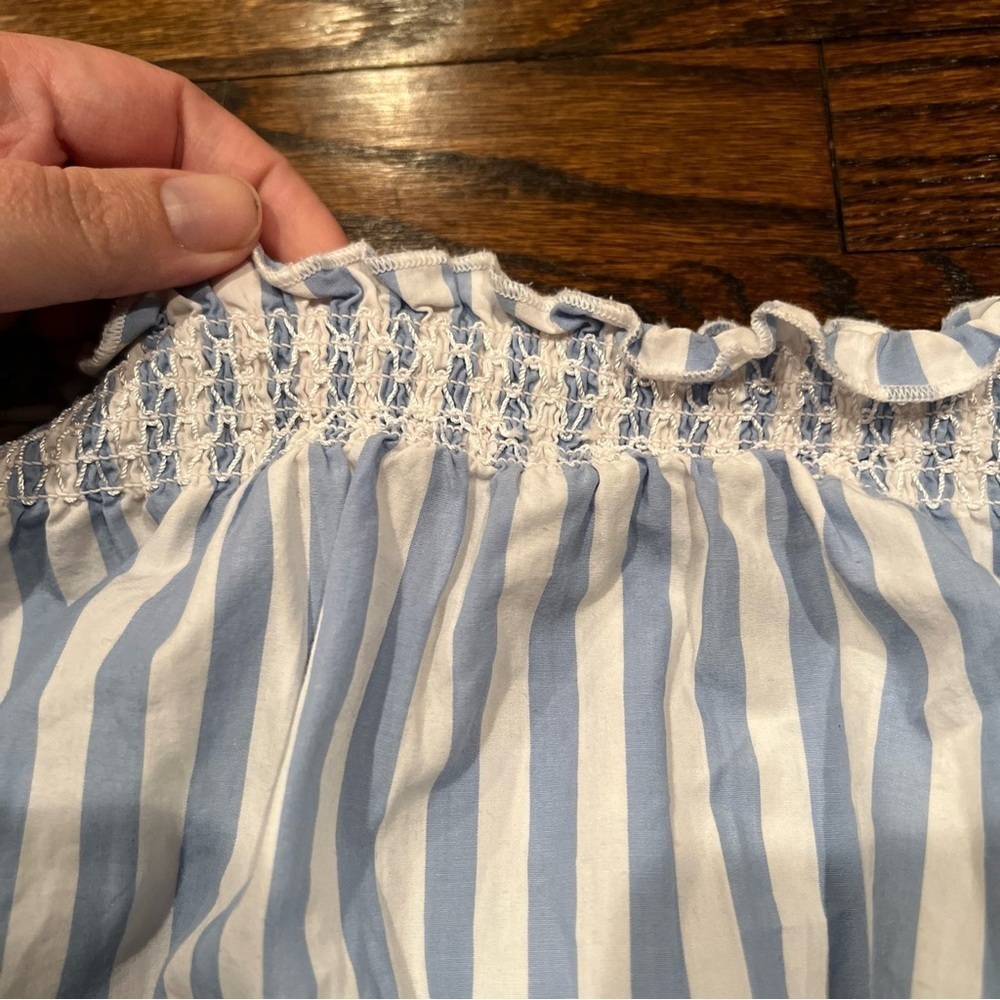 J. Crew | Puff Sleeve Smocked Top Blue and White Stripes Cropped Large - Picture 7 of 8